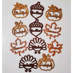11 Piece Fall Thanksgiving Wooden Ornaments Cutouts Table Wreath Decor Leaf